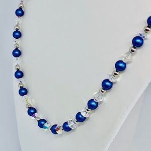 Handmade Blue Pearl & Crystal 20” Necklace
